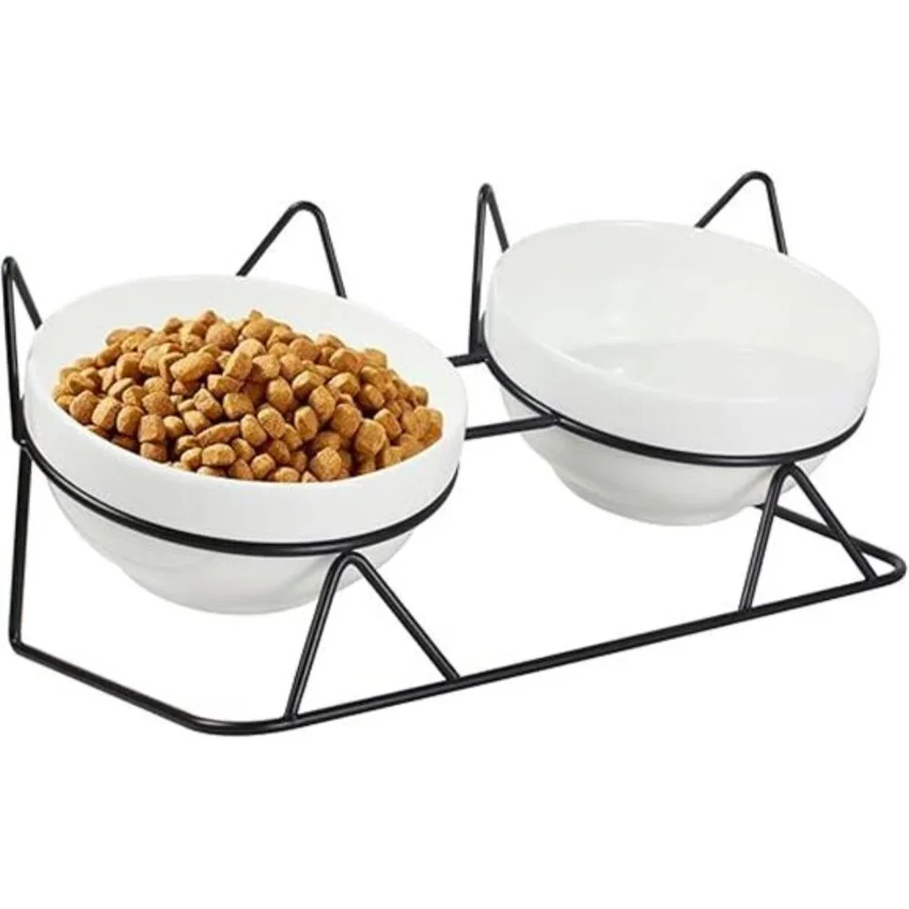 Elevated Tilted Cat Bowls for Indoor Cats，Raised Ceramic Cat Bowl Elevated15°